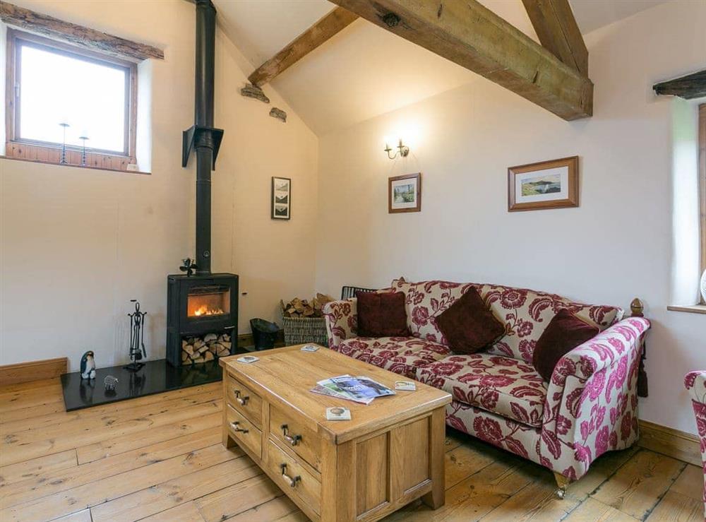 Living room with cosy wood burner at Hall Barn in Earl Sterndale, near Buxton, Derbyshire