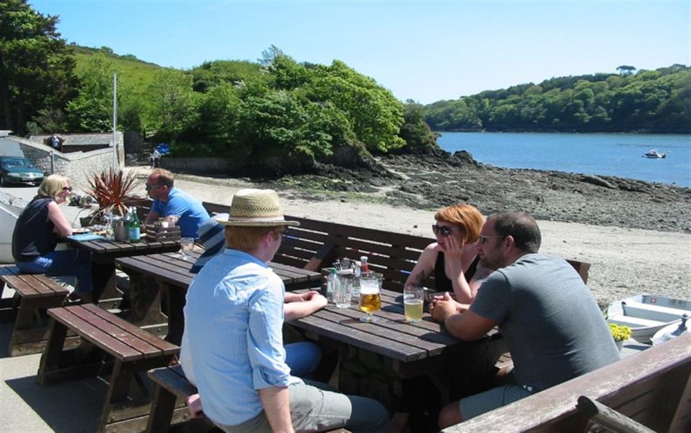 Dining al fresco at the Ferry Boat inn which is moments away. at Halliards in Helford Passage