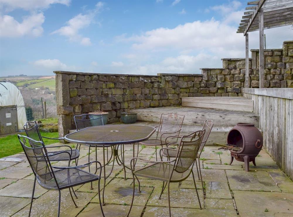 Large patio area at Halstead Green Farm in Colden, near Hebden Bridge, Yorkshire, West Yorkshire