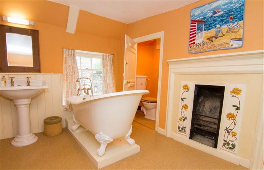 First floor:  Jack and Jill bathroom with Fired Earth slipper bath with hand held attachment at Hambledon, Cley-next-the-Sea near Holt
