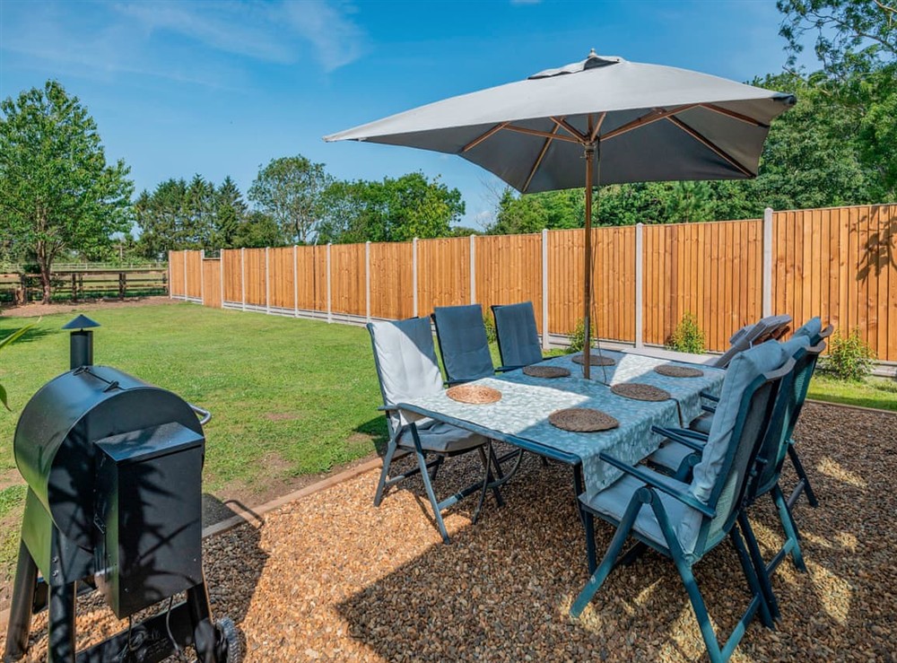 Outdoor eating area at Harbord House in Colton, Norfolk