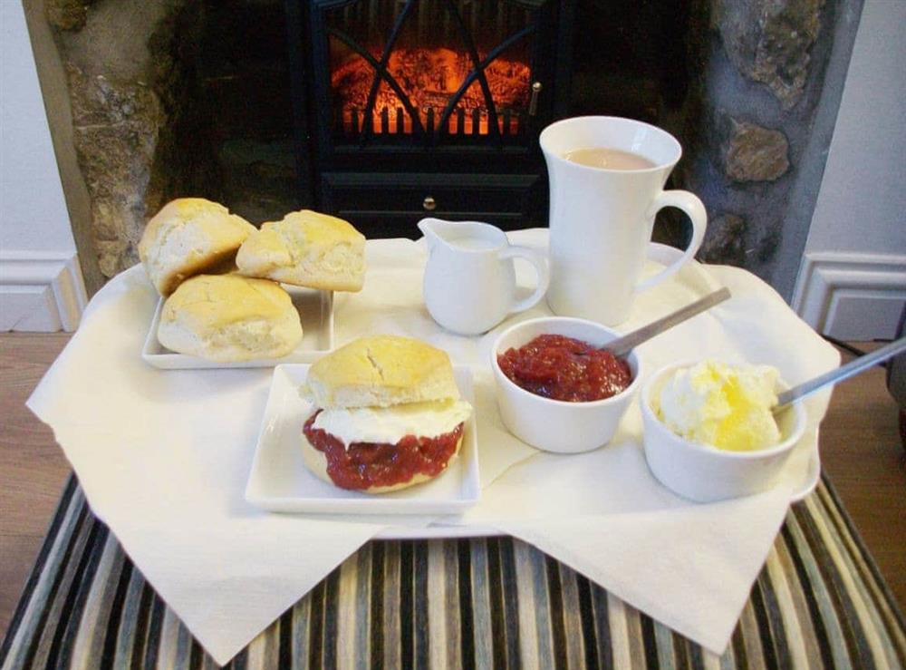 Cream Tea in the Living Room at Harbour Lights in Newlyn, near Penzance, Cornwall