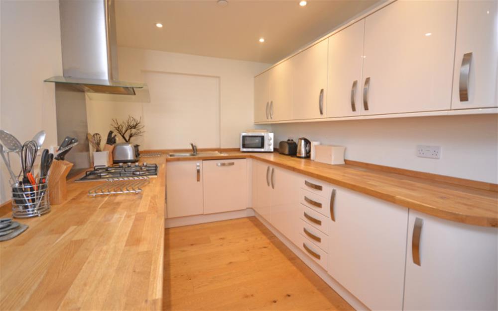 The kitchen at Harbour View Apartment in Salcombe
