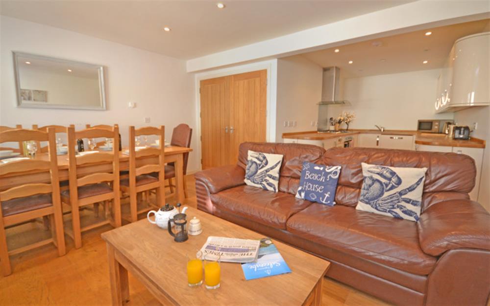 The open plan living area at Harbour View Apartment in Salcombe