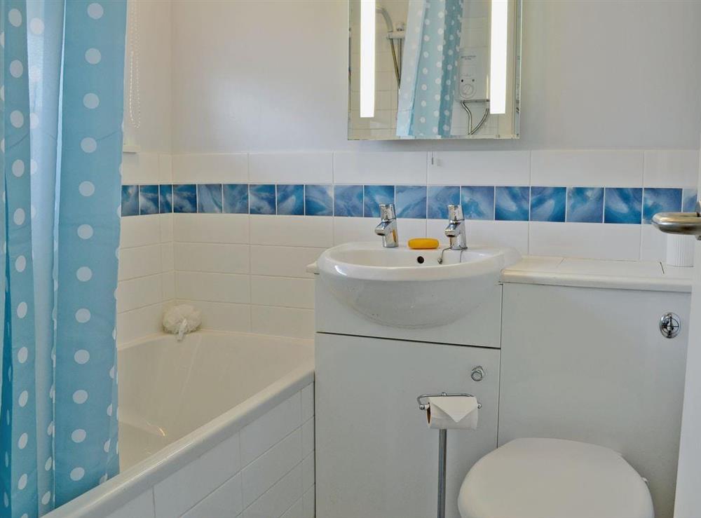 Bathroom with shower over bath at Harbour View in Porthmadog, Gwynedd