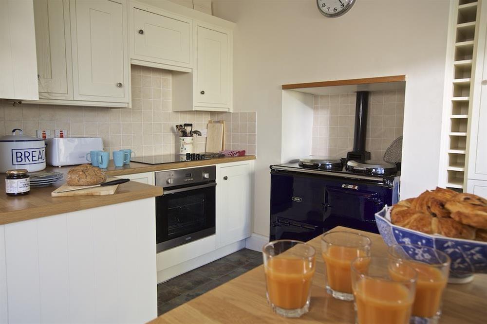 Newly refurbished kitchen with Aga at Harbourfield in Herbert Road, Salcombe