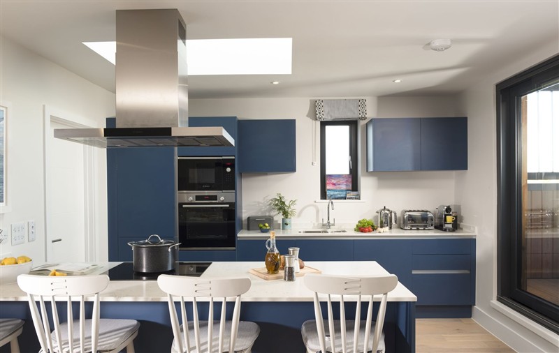 This is the kitchen at Harlyn Penthouse, Cornwall