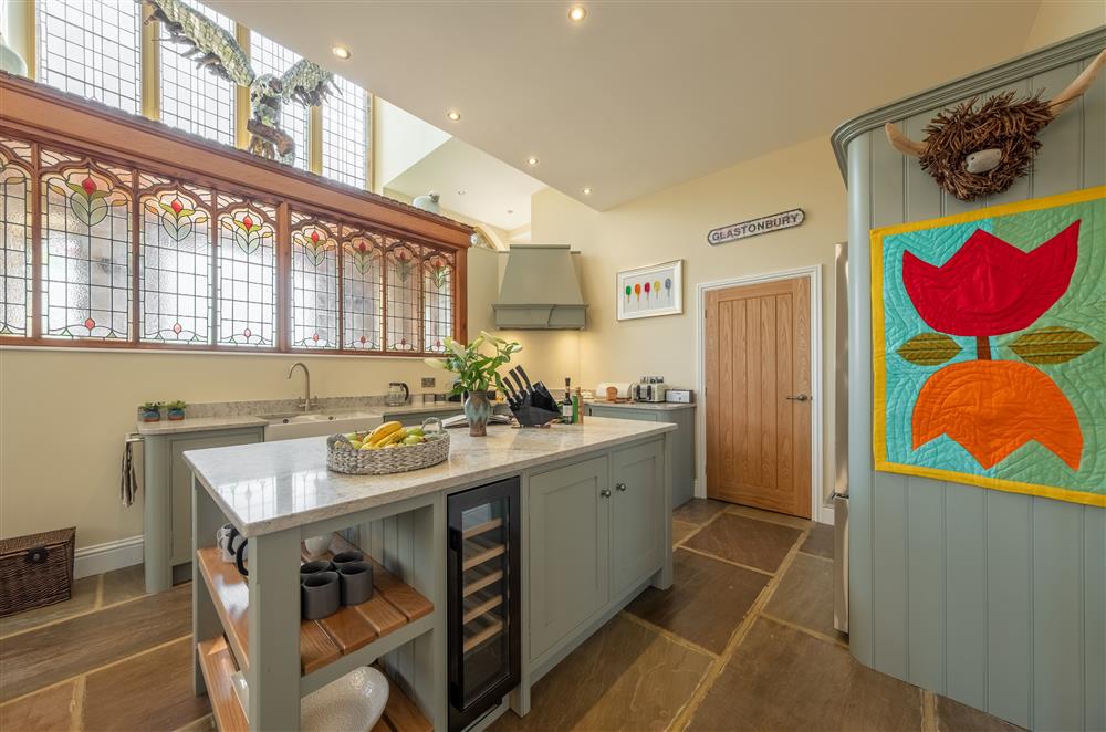 Ground floor: Open-plan kitchen featuring American style fridge freezer at Harome Chapel, Harome, near Helmsley 