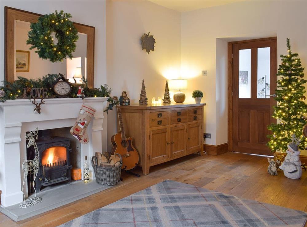 Festive living room at Harpers Cottage in Fence, near Burnley, Lancashire