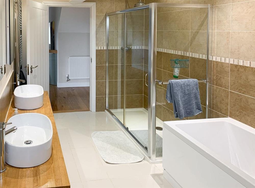 Bathroom with separate shower at Harrowbeard House in Marhamchurch, near Bude, Cornwall