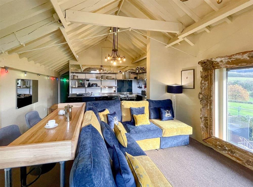 Open plan living space at Harthill Barn in Alport, Nr Bakewell, Derbyshire., Great Britain