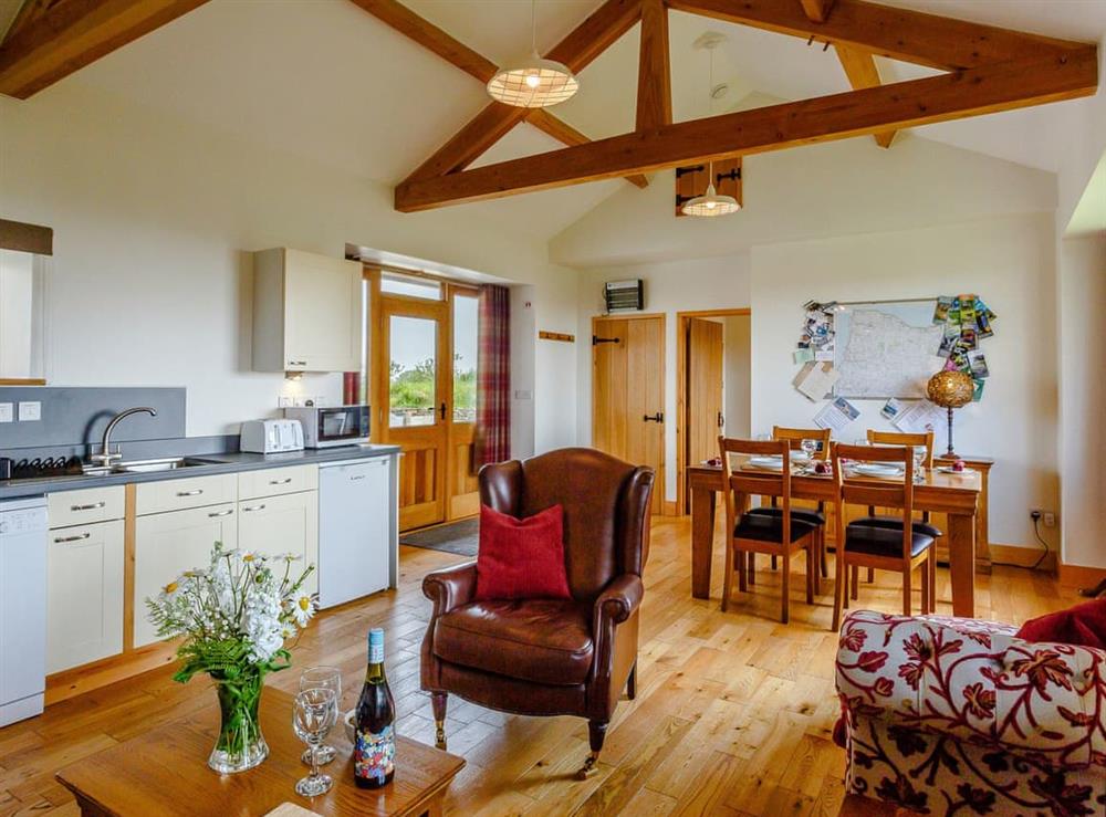 Exposed wood beams throughout the living areas at Threshing, 
