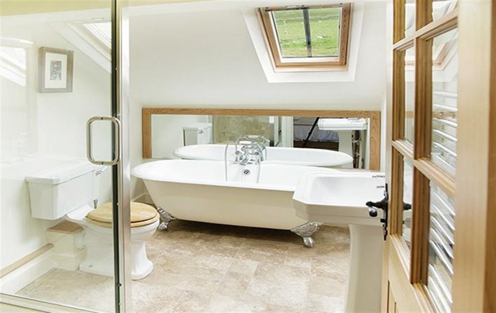 First floor: The Bannerdale en-suite bathroom with bath and separate shower at Hause Hall, Cruick Barn & The Stables, Hallin Fell