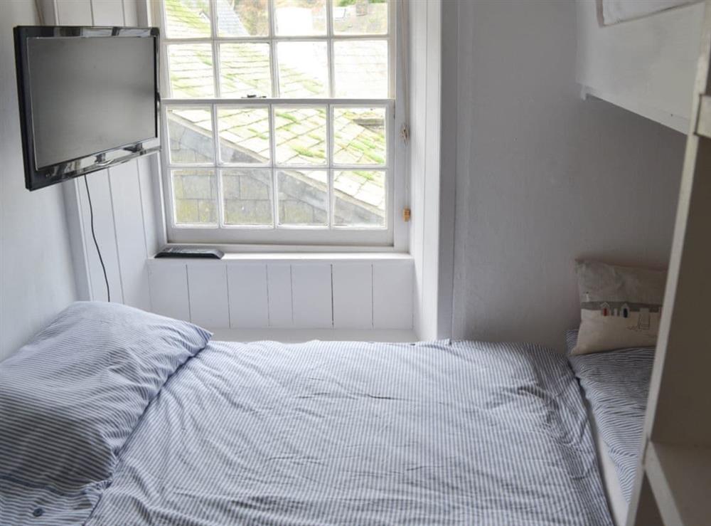 Double bedroom with bunk beds at Haven Cottage in Port Isaac, Cornwall