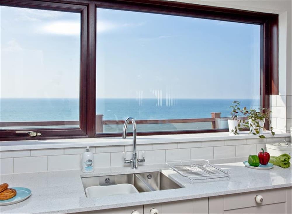 Sea views from the kitchen at Hawks Ridge in Downderry, Cornwall