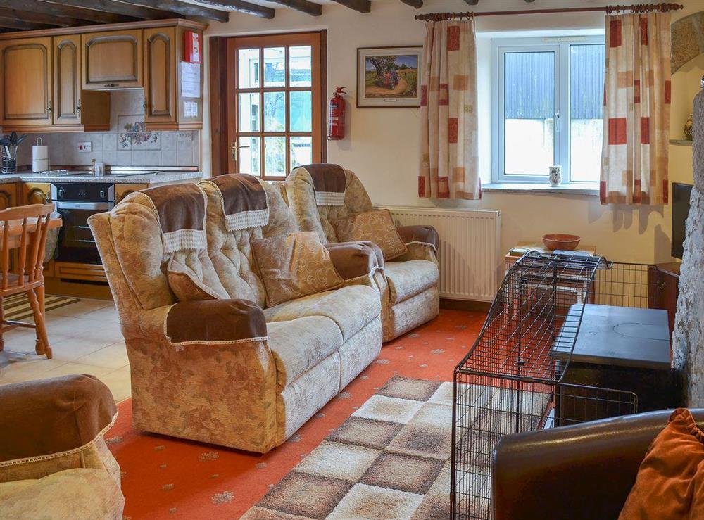 Beamed living area at Haycombe Cottage in Camelford, Cornwall