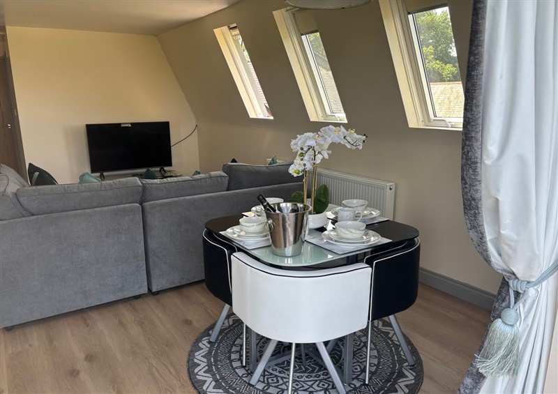 The living area at Hayes Lodge Coach House, Ashreigney near Dolton
