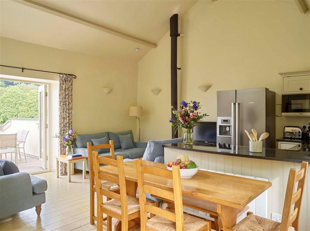 The dining area, with seating for six guests at Haytor Cottage, Dartmouth
