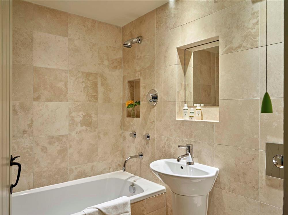 The family bathroom, located on the lower ground floor  at Haytor Cottage, Dartmouth