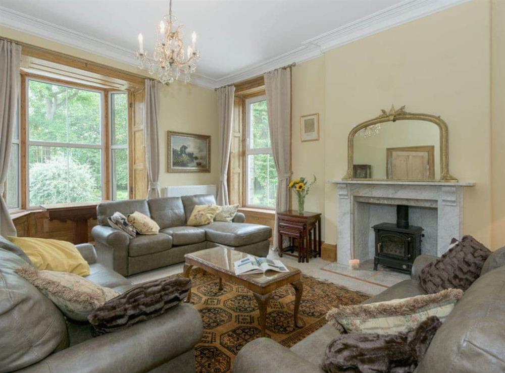 Charming drawing room with wood-burning stove at Hazel Grove House in Near Kirkby Lonsdale, Lancashire