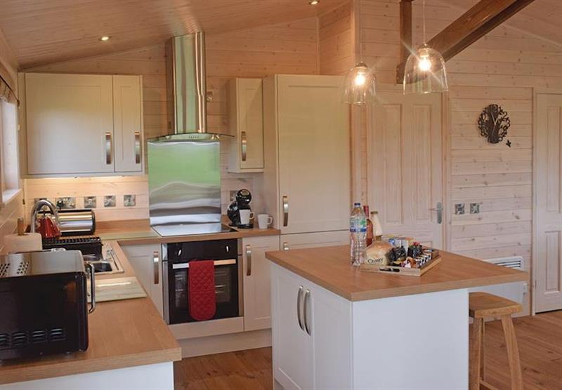 Kitchen in Honeysuckle Lodge at Hazelhurst Lodges in Ashover, Derbyshire