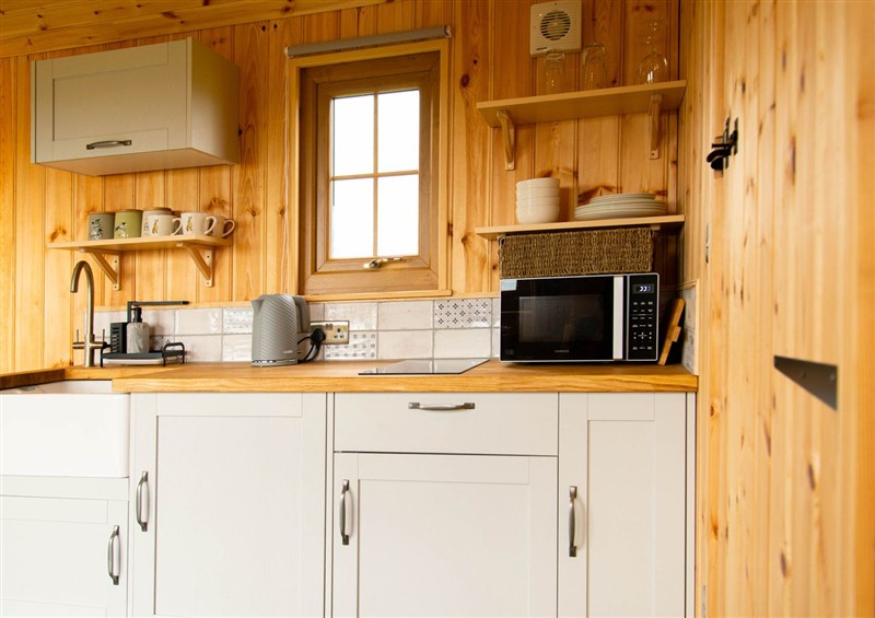 This is the kitchen at Head For the Hills Glamping - Skylark Shepherds Hut, Llandeilo