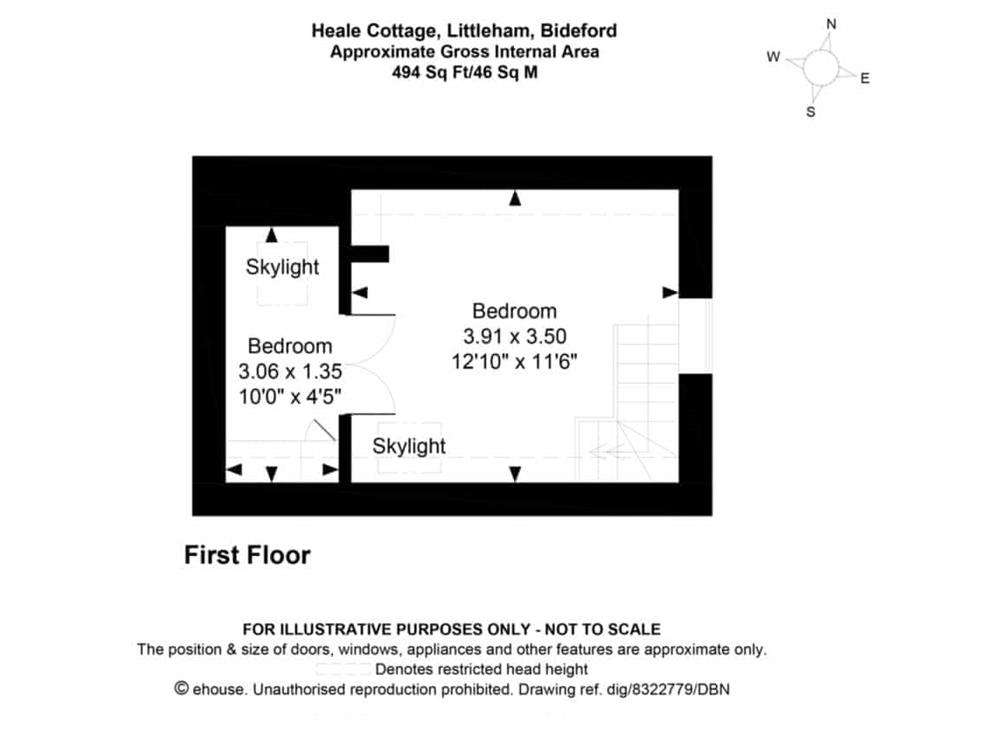 Floor plan of first floor at Heale Cottage in Littleham, near Bideford, Devon