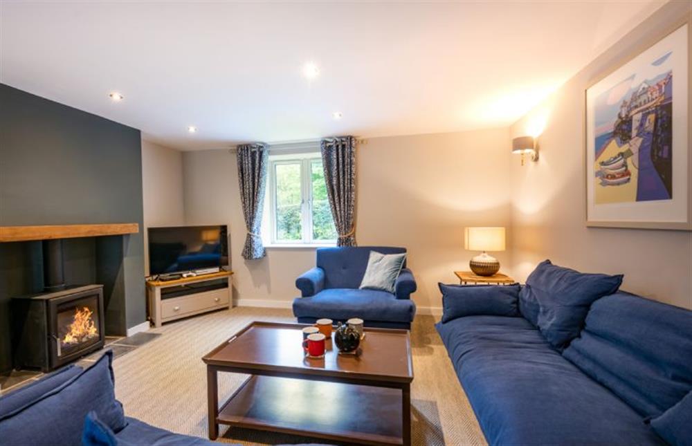 Ground floor: Sitting room with wood burning stove and Smart television  at Heathcot, High Kelling near Holt