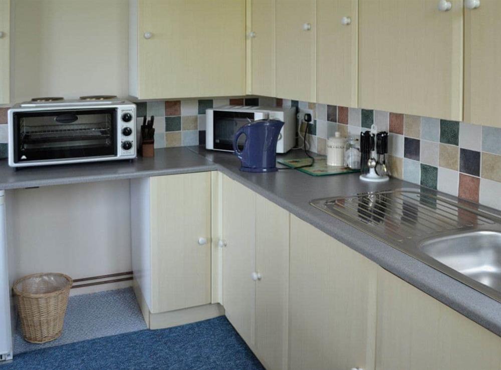 Kitchen area at Heather Brae Lodge in Nancledra, near Penzance, Cornwall