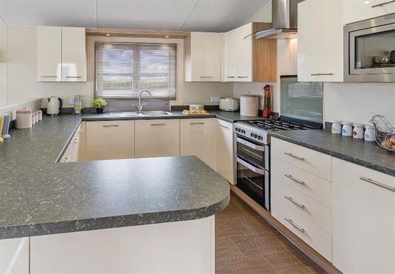 Kitchen in a Deluxe 2 Lodge at Heather View Leisure Park in Stanhope, Co Durham