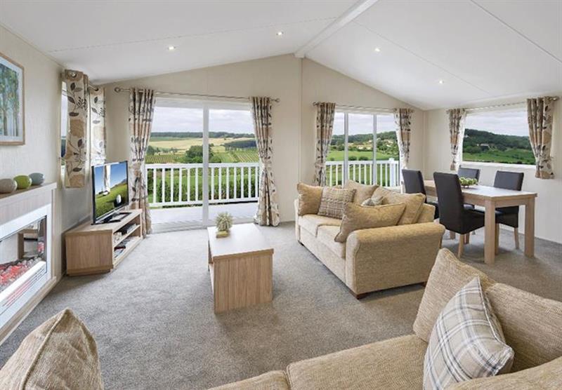 The living room in the Deluxe 2 Lodge at Heather View Leisure Park in Stanhope, Co Durham