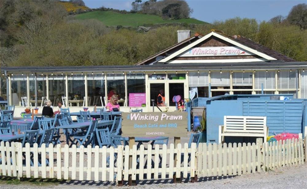 The popular nearby Winking Prawn beach cafe and restaurant at Heatherdale in Salcombe