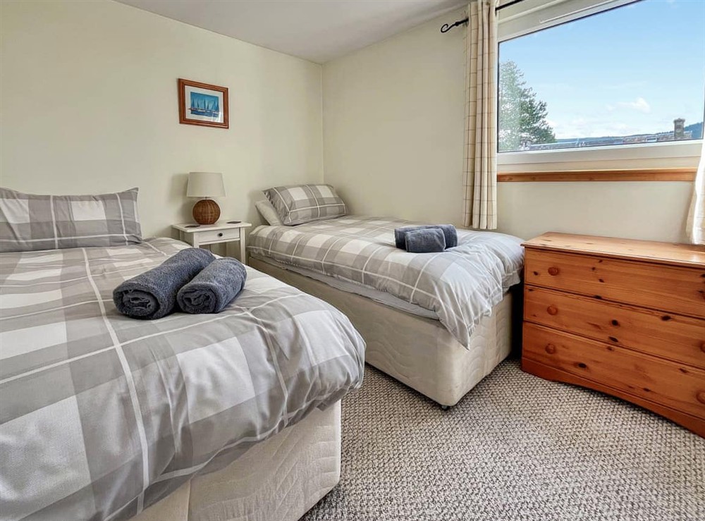 Twin bedroom at Heathergems Apartment in Pitlochry, Perthshire