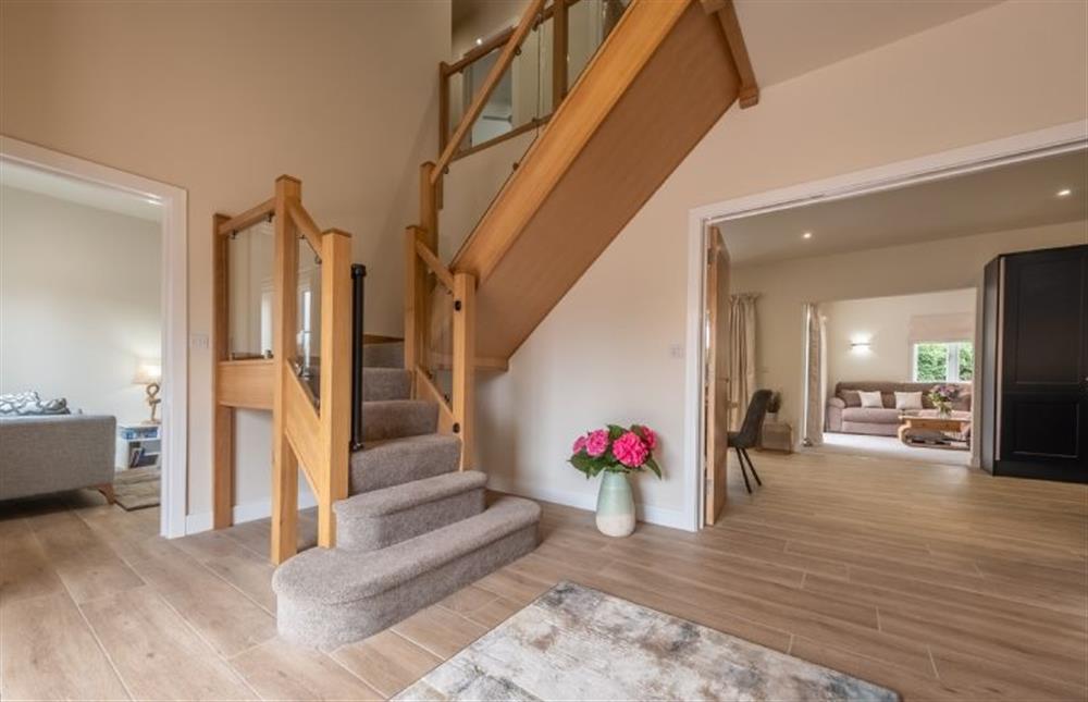 Stairs in the hallway lead to the first floor at Hedgerows, Burnham Market near Kings Lynn