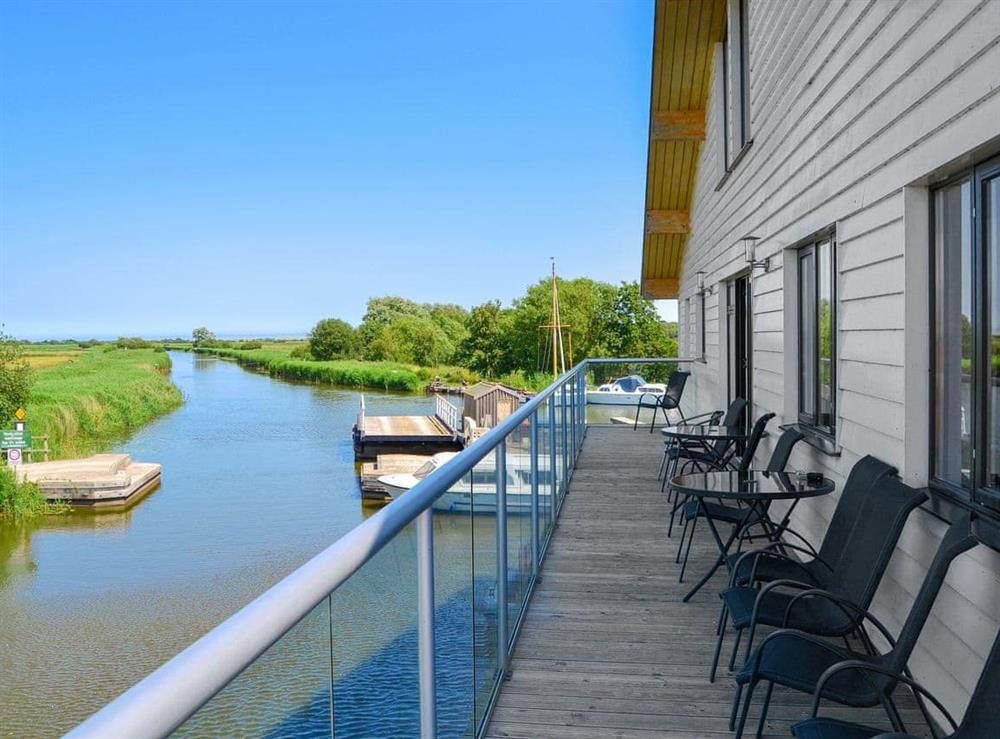 Balcony taking advantage of the beautiful waterfront location at Heigham View in Martham, Norfolk., Great Britain