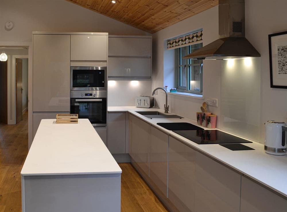 Well equipped modern kitchen at Hen Harrier Lodge in St Columb Major, near Padstow, Cornwall