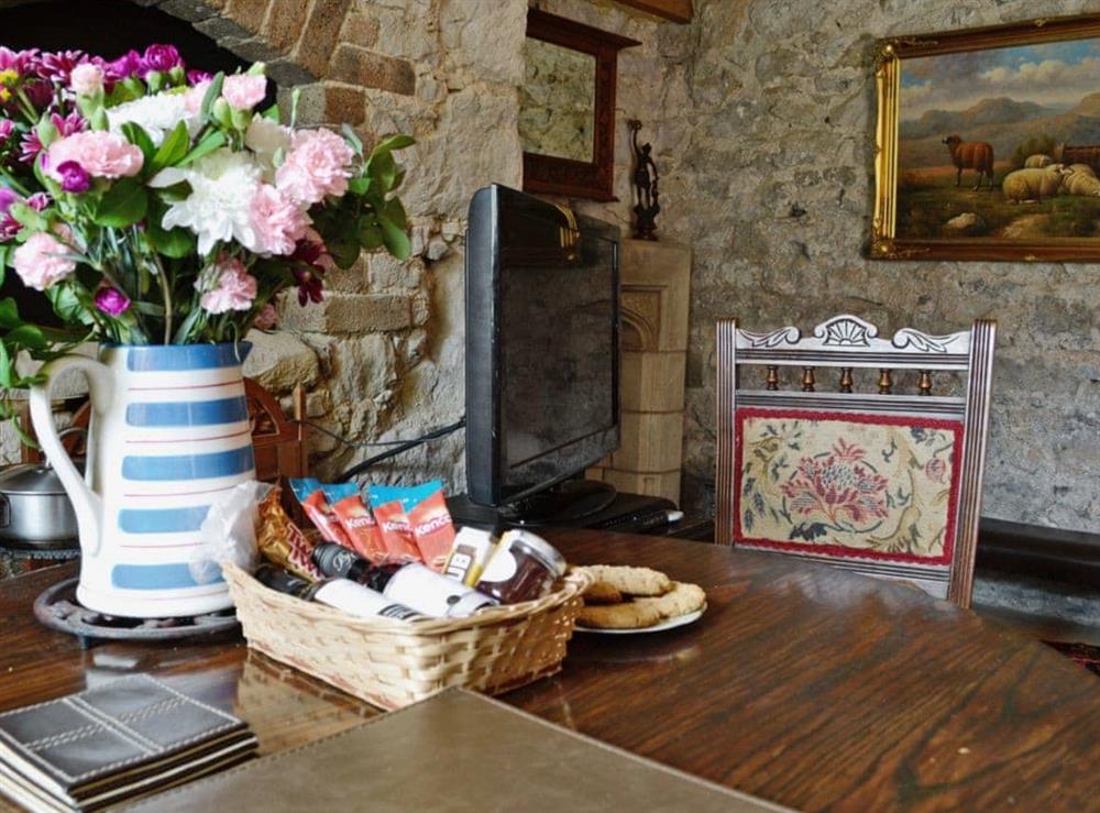 Living area provides a delightful space for relaxing at Hen Wrych Hall Tower in Abergele, Conwy., Great Britain