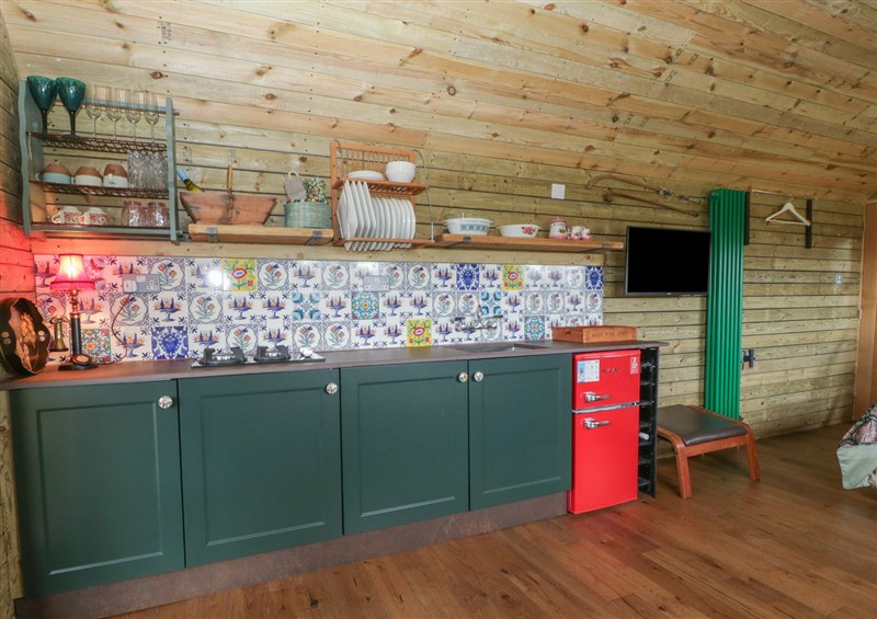 This is the kitchen at Hercules Shepherds Hut, Congresbury