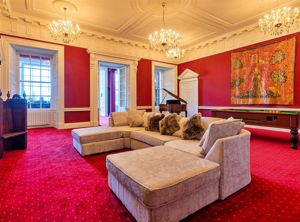 Living room at Hickleton Hall Estate in Hickleton, near Doncaster, South Yorkshire