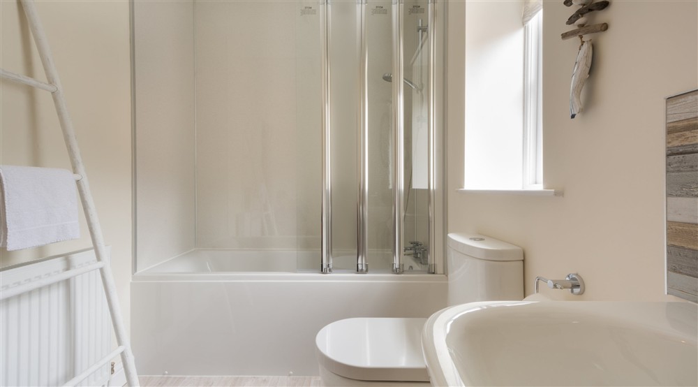 The family bathroom with shower over bath at High Peak in Scarborough, North Yorkshire