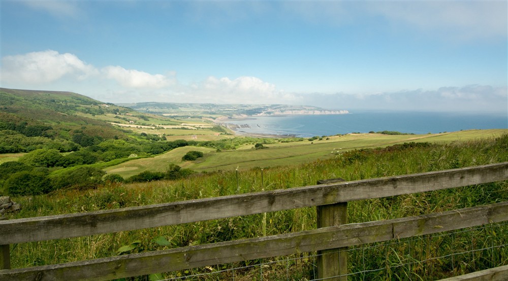 The view of Robin Hoods Bay from High Peak, Yorkshire at High Peak in Scarborough, North Yorkshire