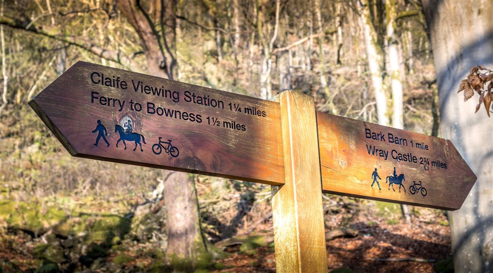 A signpost for the trails by Low Strawberry Gardens and High Strawberry Gardens, Cumbria at High Strawberry Gardens in Near Hawkshead, Cumbria
