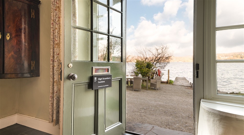 The door to High Strawberry Gardens, which leads into the kitchen-diner, with views of Lake Windermere, Cumbria at High Strawberry Gardens in Near Hawkshead, Cumbria