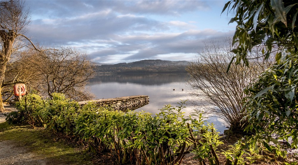 The jetty on Windermere at High Strawberry Gardens in Near Hawkshead, Cumbria