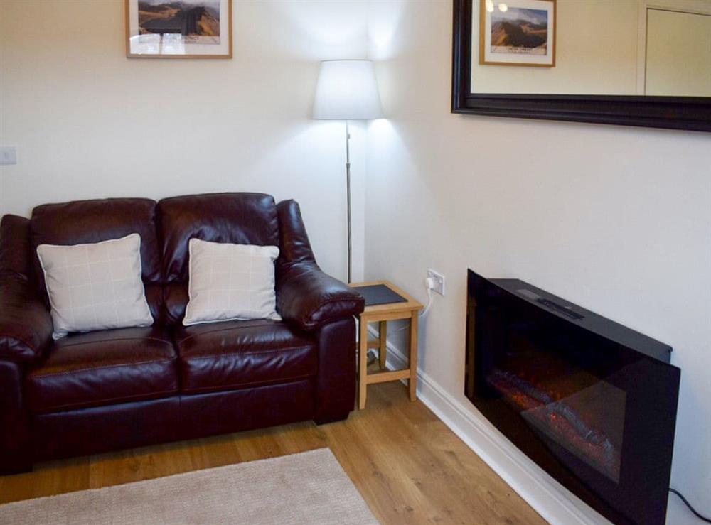 Contemporary wall mounted electric fire in living area at High Views in Keswick, Cumbria