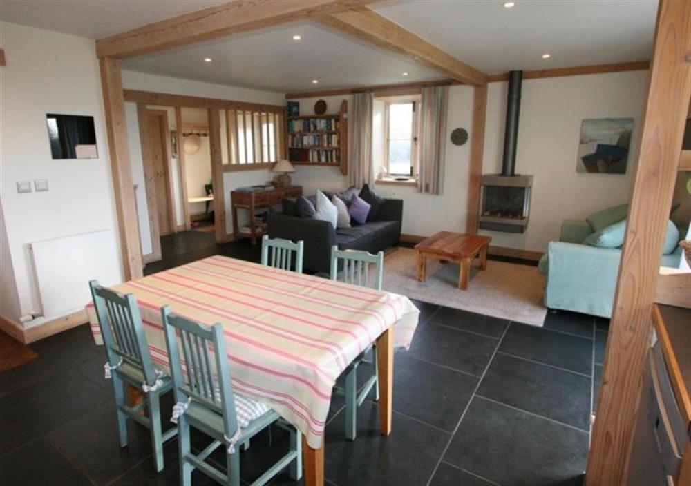 Open-plan living room at Highcliff Cottage in Sennen