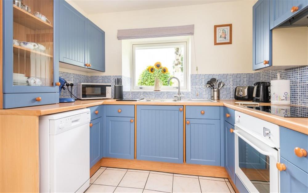 The well equipped kitchen  at Higher Beneknowle Cottage in Diptford