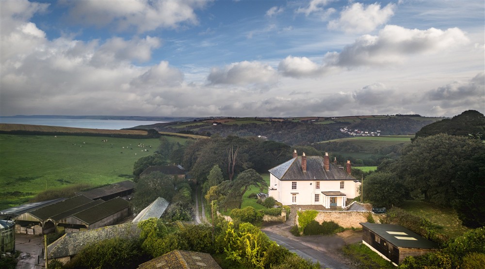 The exterior and surrounding area of Higher Brownstone Farm, Devon at Higher Brownstone Farm in Nr Kingswear, Devon