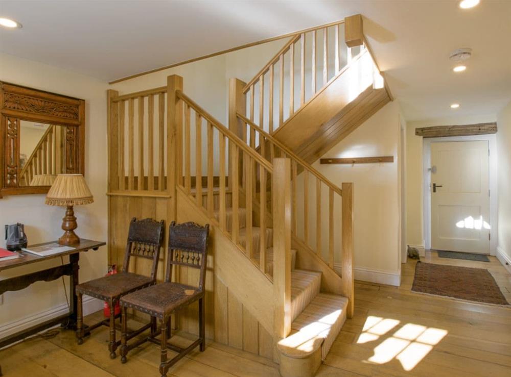 Entrance hall and stairway at Higher Scarcliffe in Broughton, near Skipton, North Yorkshire
