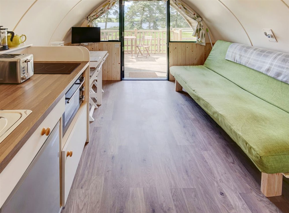 Open plan living space at Highmoor Farmhouse in Langley, Northumberland
